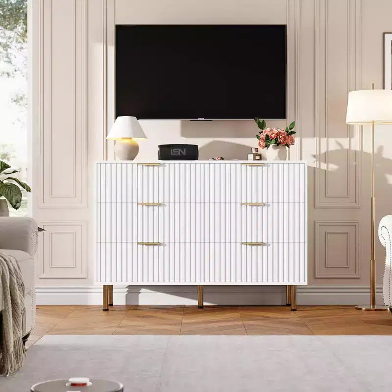 Cassettiera a 6 cassetti, cassettone moderno in legno per camera da letto con cassetti contenitore, mobile TV in stile rustico per soggiorno, camera da letto e corridoio