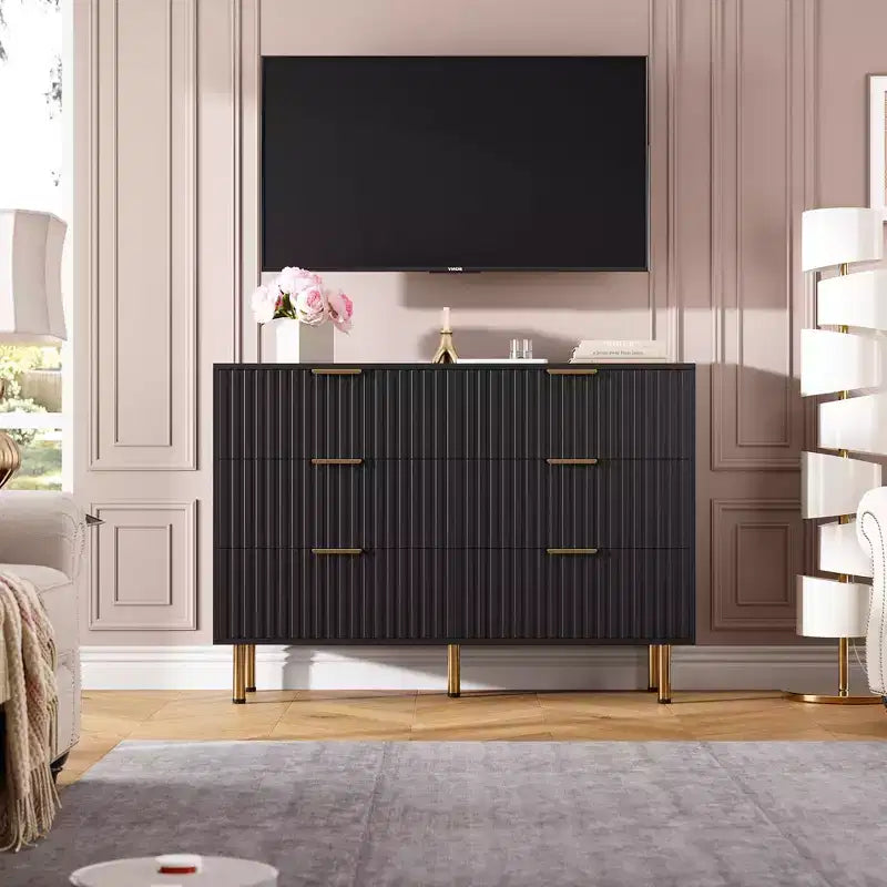 Cassettiera a 6 cassetti, cassettone moderno in legno per camera da letto con cassetti contenitore, mobile TV in stile rustico per soggiorno, camera da letto e corridoio