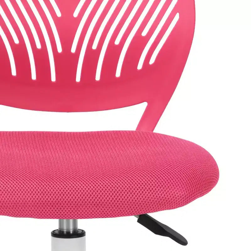 Silla de escritorio sin brazos, bonita, ergonómica, pequeña, giratoria, ajustable, ligera y con ruedas, rosa intenso