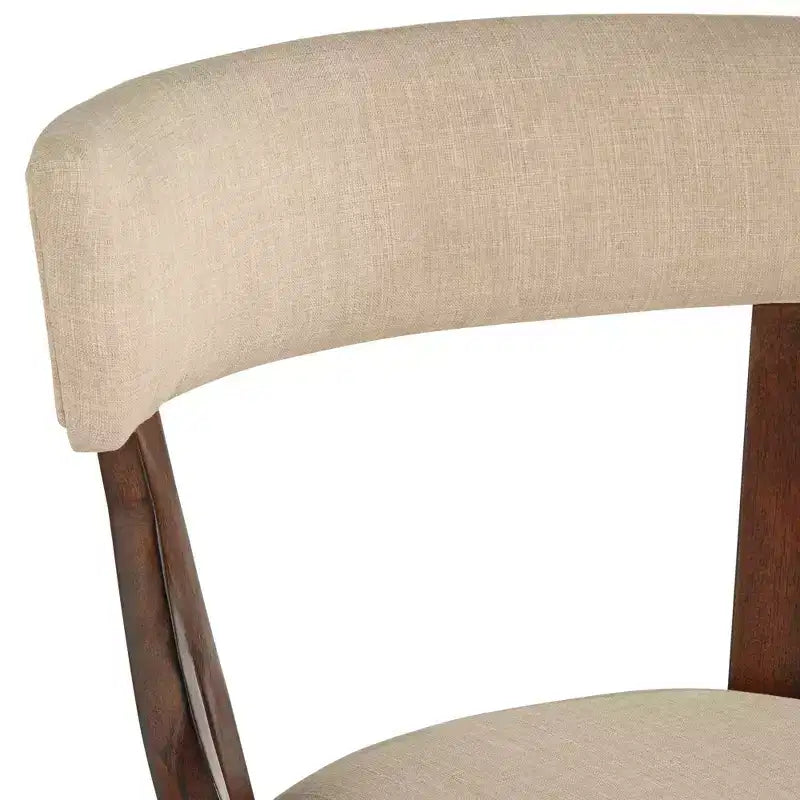 Taburete de bar de madera de nogal marrón de 24 de alto, estilo rústico de granja, con cojín de lino beige, respaldo y reposapiés, para isla de cocina en el hogar