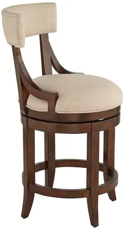 Taburete de bar de madera de nogal marrón de 24 de alto, estilo rústico de granja, con cojín de lino beige, respaldo y reposapiés, para isla de cocina en el hogar