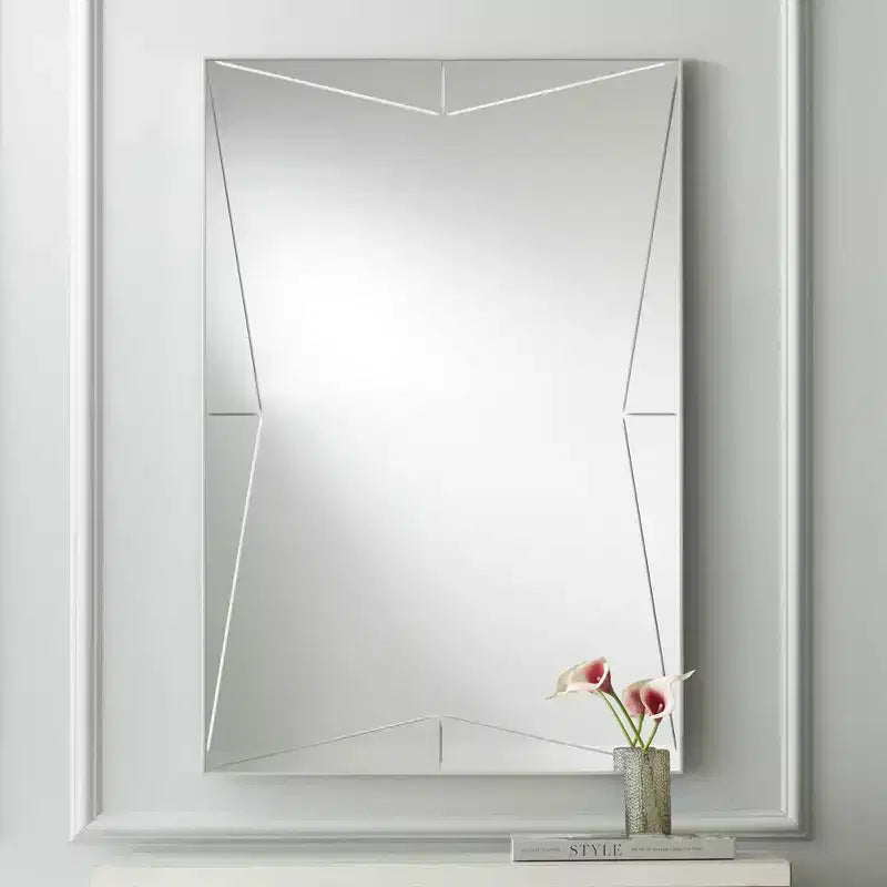 Specchio da parete decorativo rettangolare per toeletta, moderno, con cornice in legno e metallo argentata, largo 26, per bagno, camera da letto e casa
