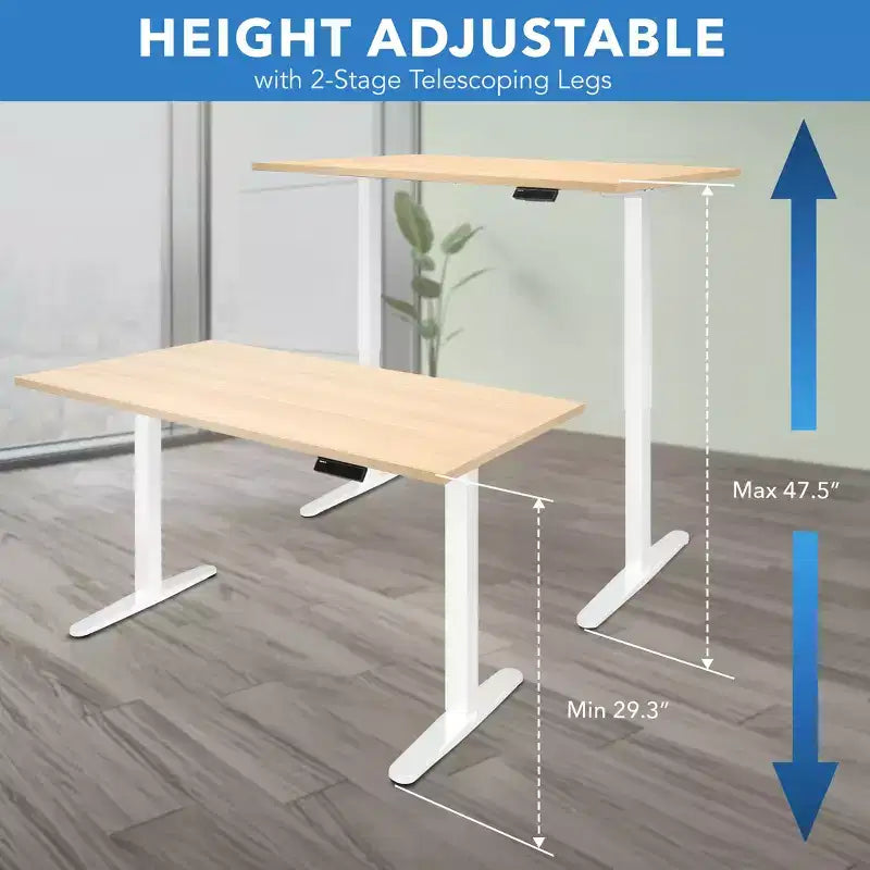 Scrivania elettrica sit-stand con piano del tavolo - bianco / acero