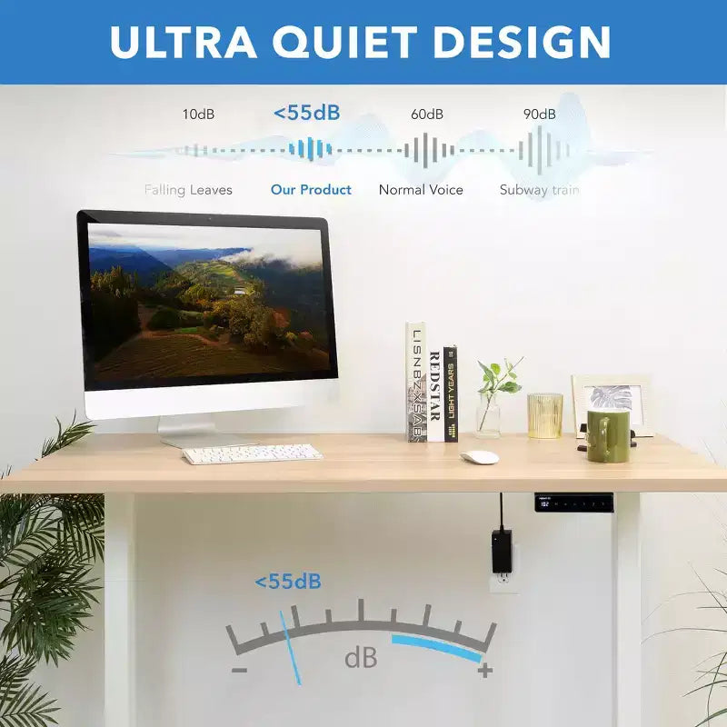 Scrivania elettrica sit-stand con piano del tavolo - bianco / acero