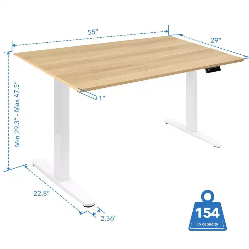 Scrivania elettrica sit-stand con piano del tavolo - bianco / acero