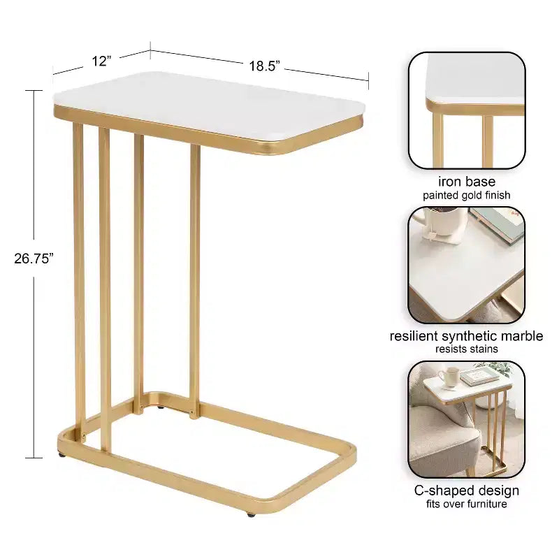 Mesa auxiliar C decorativa de mármol cultivado y metal